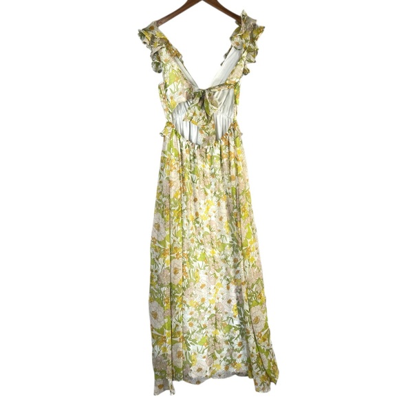 Aakaa Long Floral Dress with Dramatic Ruffle and Bow Back Maxi Length Size Small - Picture 13 of 16